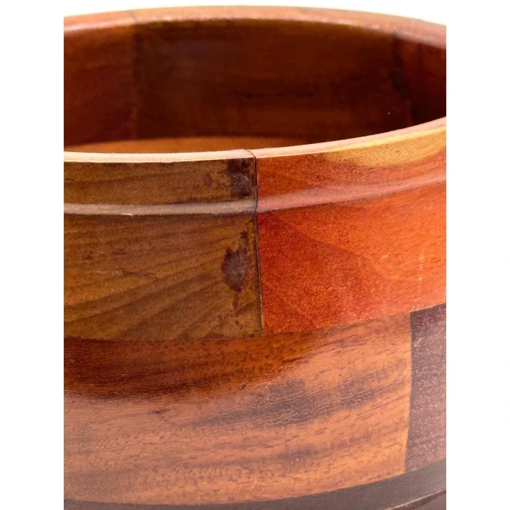 Vintage Hand-Turned Segmented Wood Bowl Artisan Crafted 6